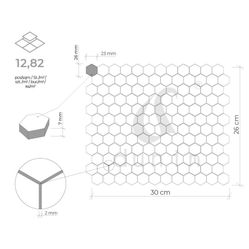 HEXAGONIC Mini Hexagon B&W Lean Keramická mozaika DUNIN (26x30cm/1ks)