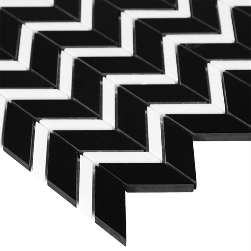 BLACK & WHITE Pure Black Chevron Mix Mramorové mozaiky DUNIN (31x30,5cm/1ks)