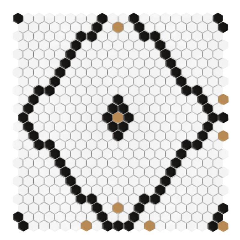 HOUSE LOVES Mini Hexagon Rombdance Black matt Keramická mozaika DUNIN (50,2x52,3cm/1ks)