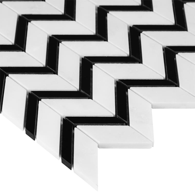BLACK & WHITE Pure White Chevron Mix Mramorové mozaiky DUNIN (31x30,5cm/1ks)