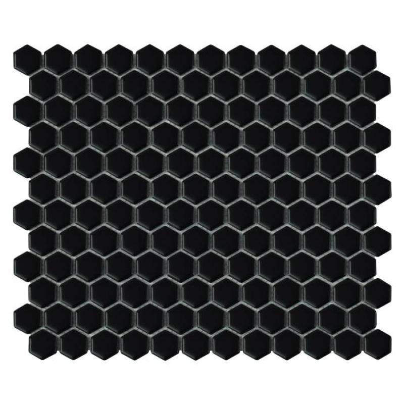 HOUSE LOVES Mini Hexagon Black matt Keramická mozaika DUNIN (30x26cm/1ks)